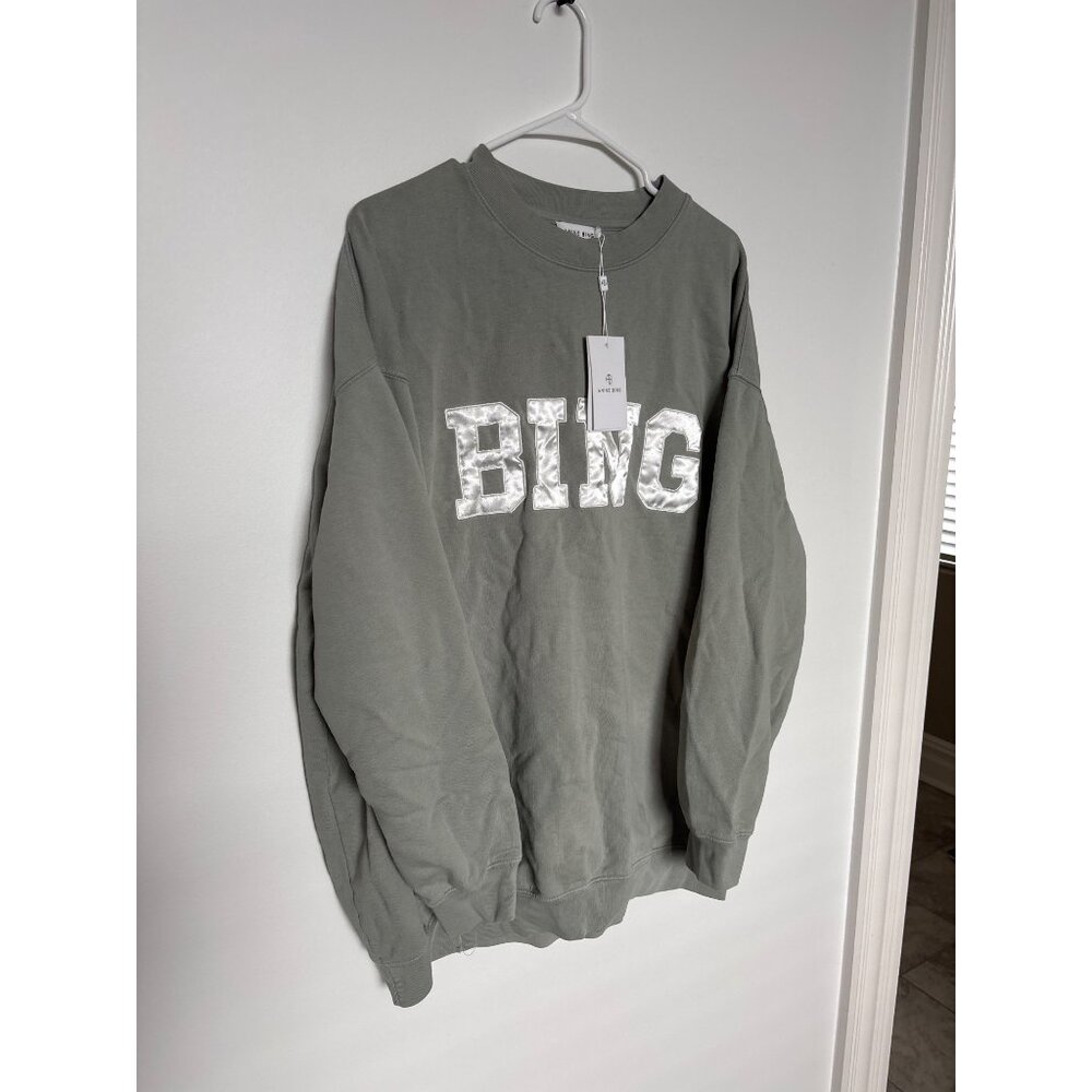 Anine Bing Womens Green Crewneck Sweatshirt With Satin "BING" Logo, new with tag - Picture 2 of 8